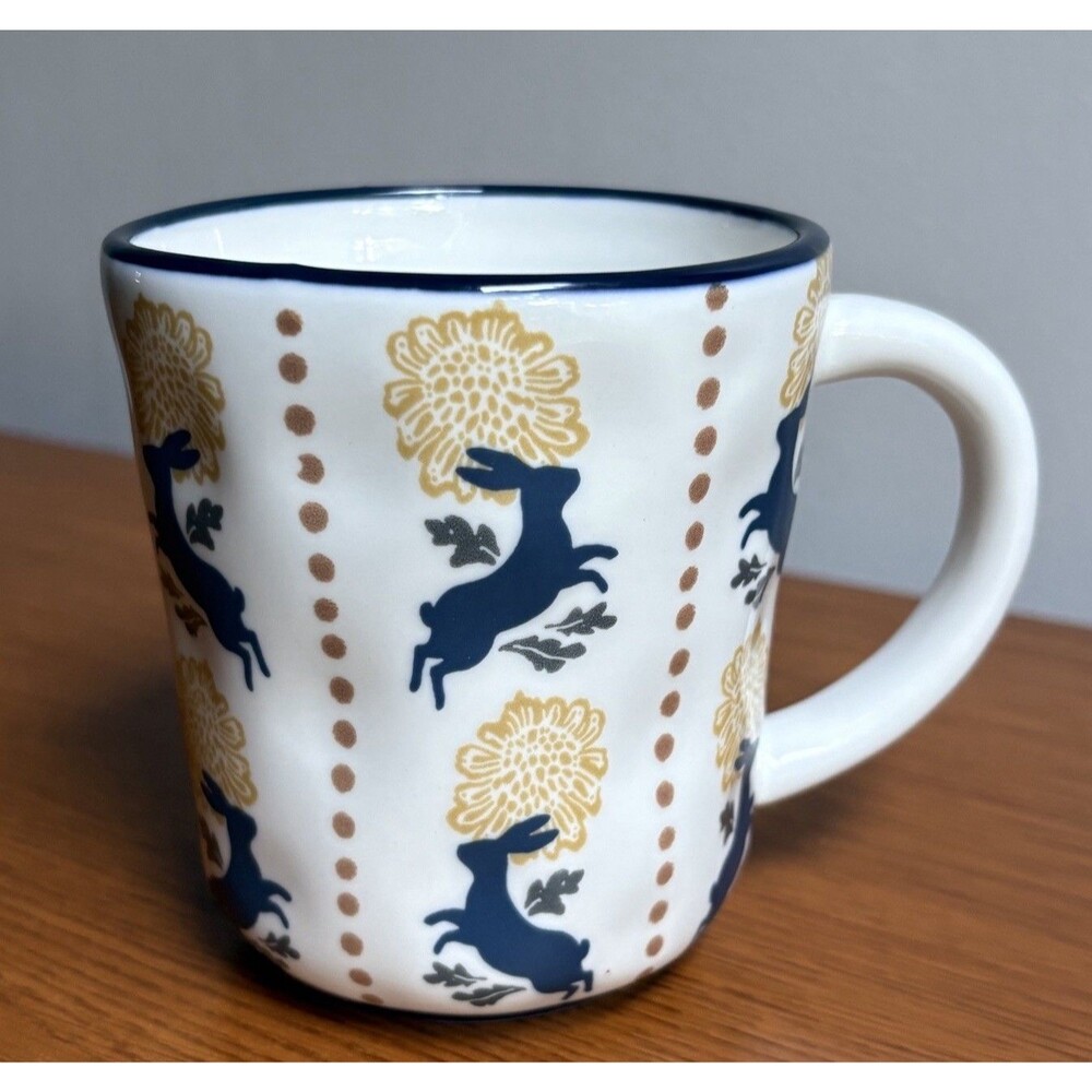 Anthropologie Millie Stoneware Coffee Mug Bunny Floral Easter Spring Cottage